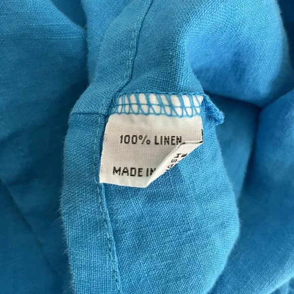 Bryn Walker Linen Blue Midi Dress LARGE Sleeveless Ruffle Front Lagenlook - Picture 7 of 7